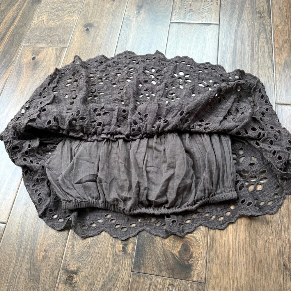 Free People FP One Crop Top Womens Small Brown Excellent Eyelet Off Shoulder‎